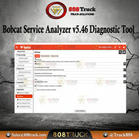 Bobcat Service Analyzer diagnostic tool interface with 808 Truck Solutions branding on a textured background.